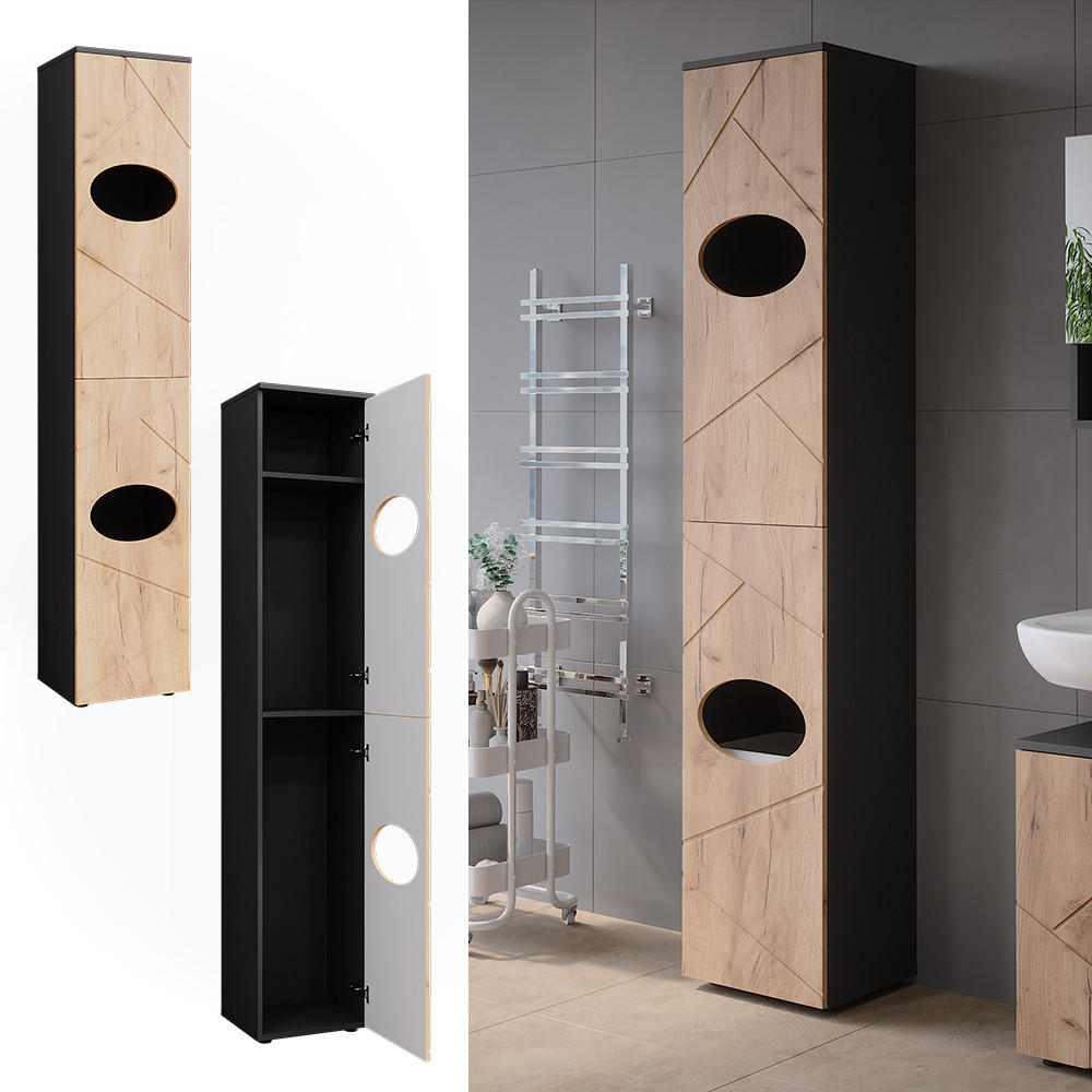 WÄSCHESCHRANK Irma Anthrazit/Goldkraft Eiche 37.2 x 192 cm - Anthrazit/Eiche Wotan, Holzwerkstoff (37.2/192/32cm) - Vicco