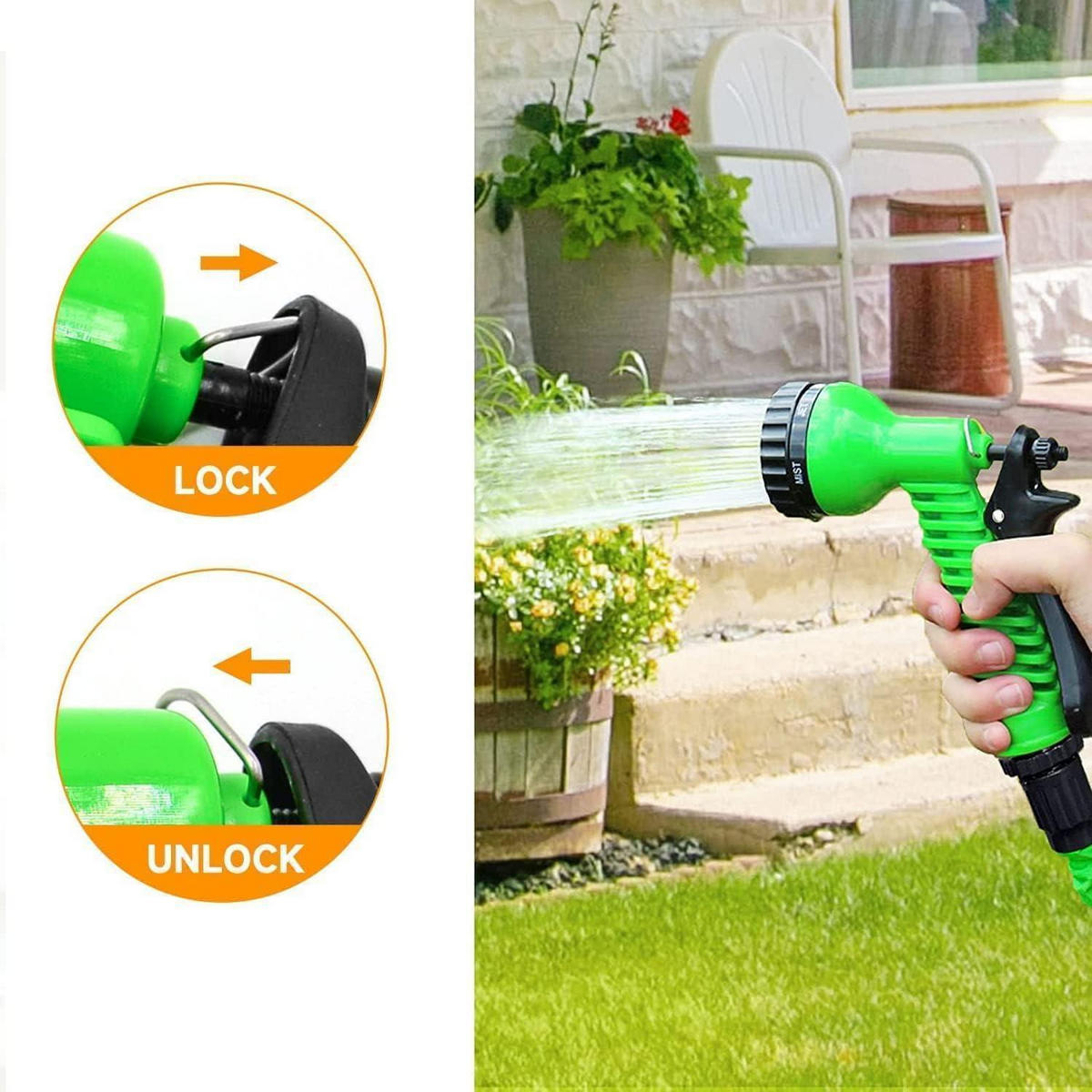 GARTENSCHLAUCH Flexibel 15 m mit 7 Funktionen Grün - Grün, Kunststoff (18cm)