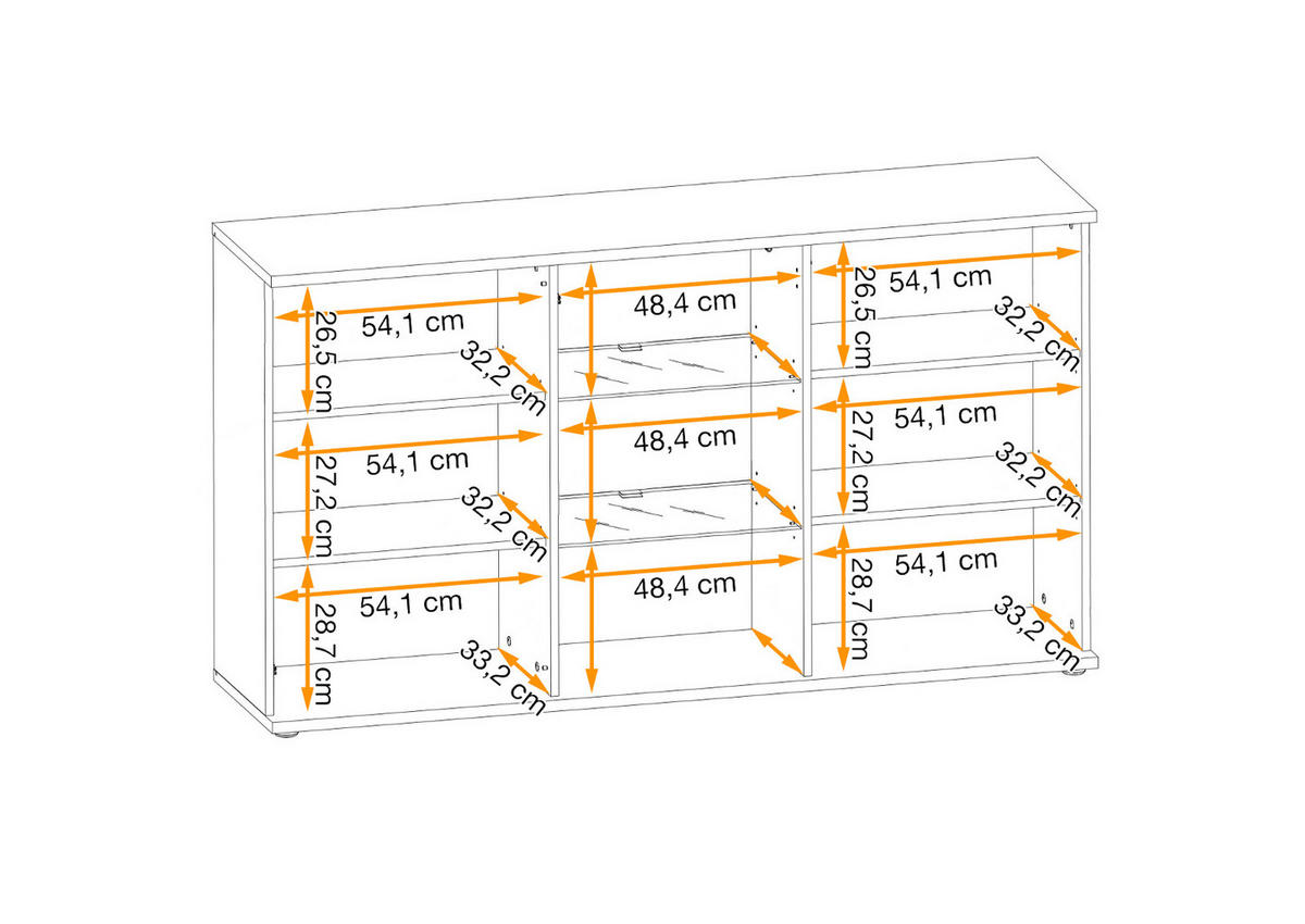 SIDEBOARD schwarz, Eiche Jackson 163 cm, Kommode mit Beleuchtung - Eichefarben/Schwarz, Glas/Holzwerkstoff (160/92/40cm) - Furn.Design