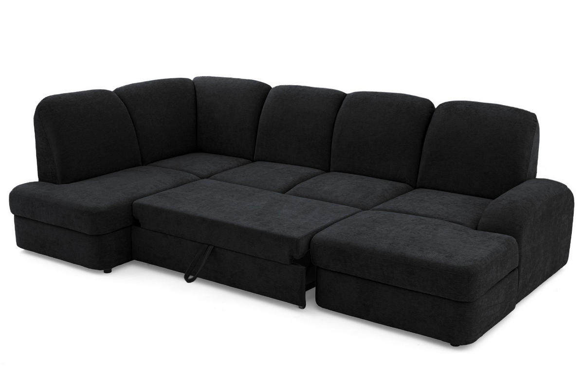 ECKSOFA VIBE U Links mit Schlaffunktion 129x263 Chenille Anthrazit - Anthrazit/Schwarz, Holz/Kunststoff (280/102/186cm) - Muffo