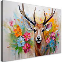 WANDBILD hirschblumen abstrakte tiere - Multicolor, Textil (60/40cm) - Feeby