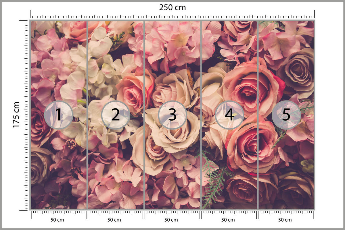 FOTOTAPETE für Schlafzimmer Pinke Rosen Boho Blumen 250x175 - Beige/Violett, Papier (250/175cm) - Muralo