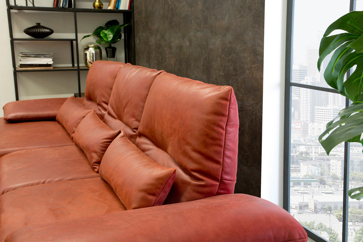 ECKSOFA FENICE Rot Leder - Rot/Schwarz, Leder (297/168cm) - KAWOLA