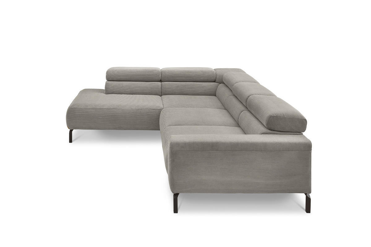 ECKSOFA MIT MOTORISCHEM SITZVORZUG DELIA Grau Cord - Schwarz/Grau, Textil/Metall (276/219cm) - KAWOLA