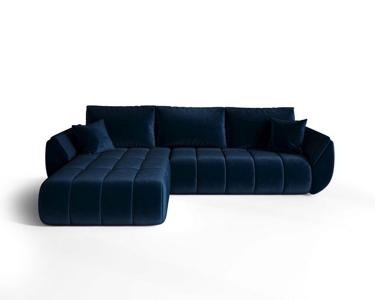 ECKSOFA SYDNEY PREMIUM links dunkelblau Velours Monolith 77 - Schlaffunktion, Bettkasten - Dunkelblau, Textil (280/184cm) - Cornero