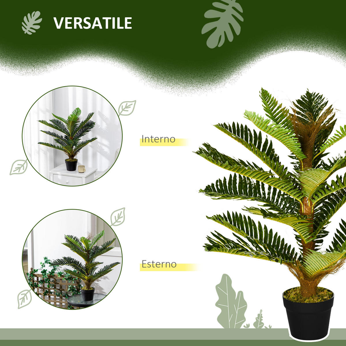KUNSTPFLANZE, Künstliche Palme mit 18 Blättern & Topf, Höhe 85 cm, für Innenbereich, Grün - Multicolor, Kunststoff (85cm) - FORIOUS