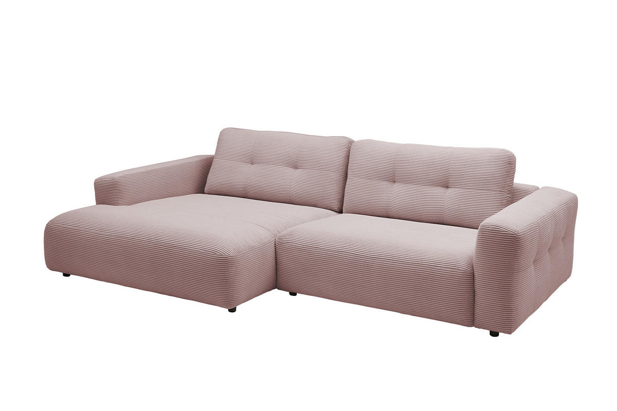 ECKSOFA XL MIKA Pink Cord - Pink/Schwarz, Kunststoff/Textil (296/167cm) - KAWOLA