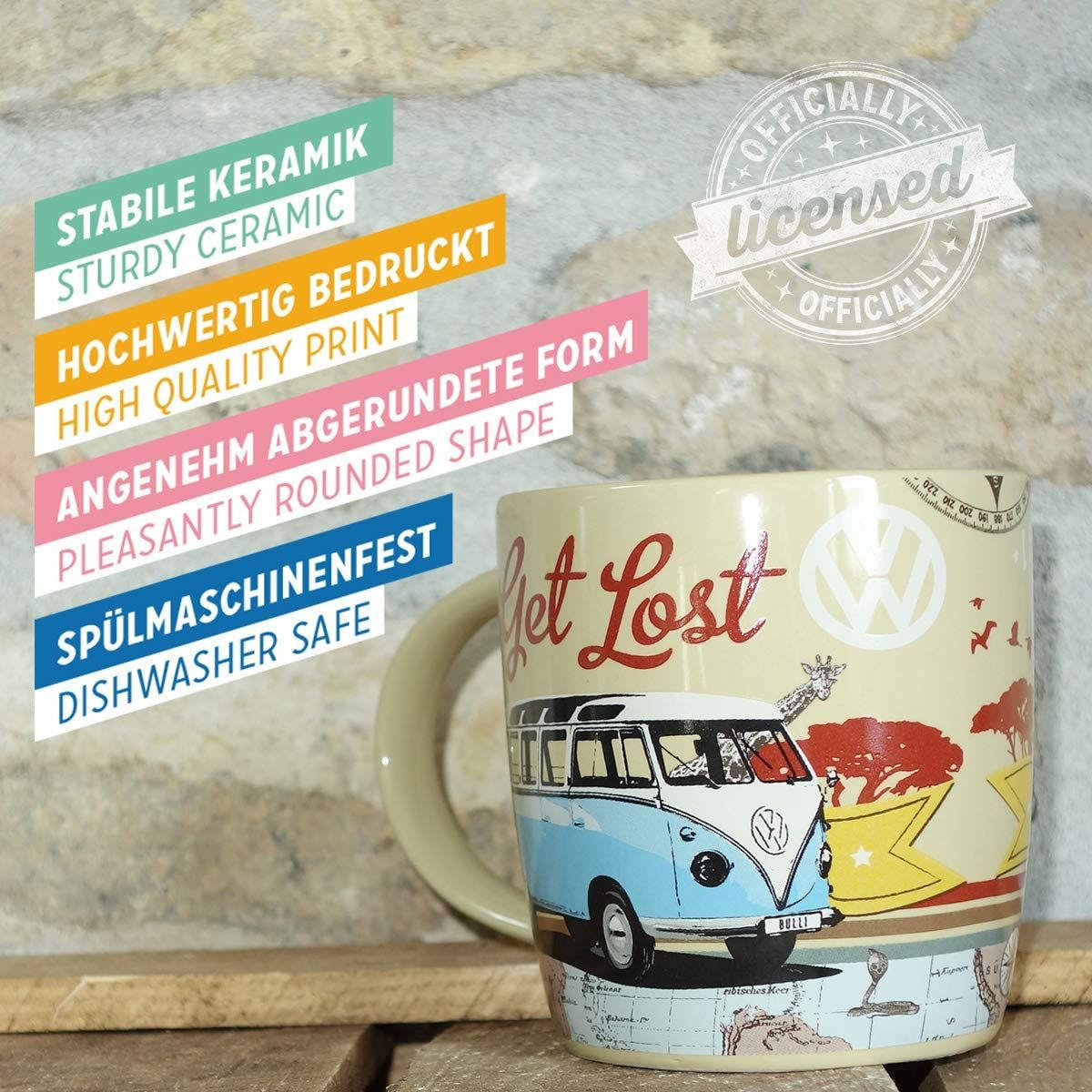 KAFFEETASSE 330 ml Volkswagen VW Bulli Let's Get Lost - Multicolor, Keramik (0.33L) - Nostalgic-Art