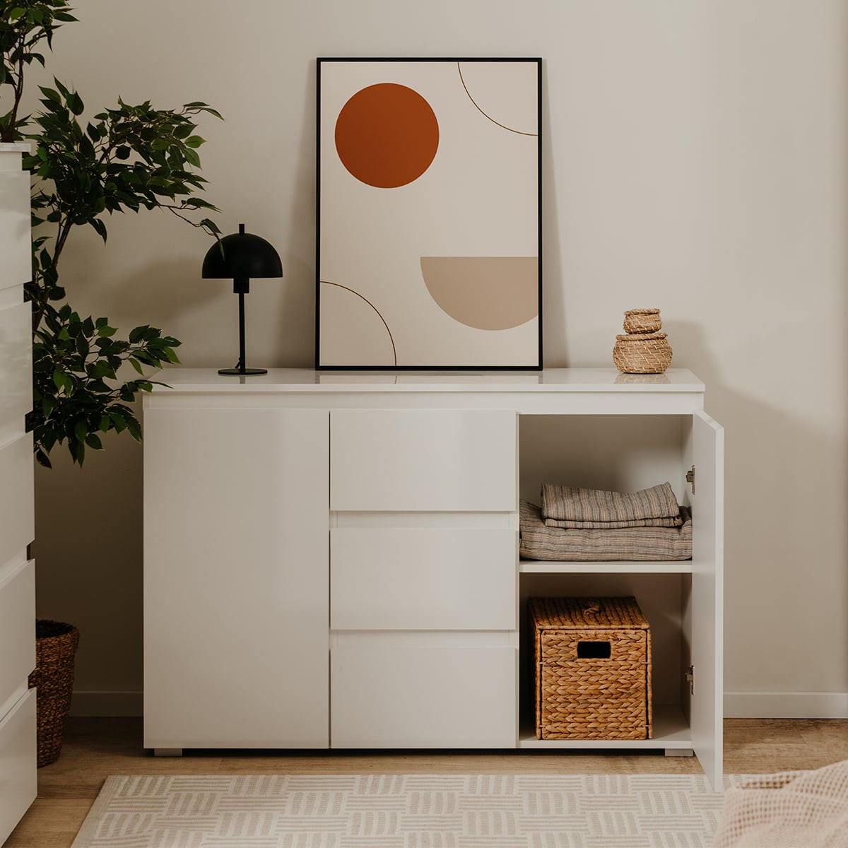 SIDEBOARD 2 Türen 3 Schubladen Weiß L120 cm - Pretoria - Weiß, Holzwerkstoff (40/80.5/14cm) - Calicosy