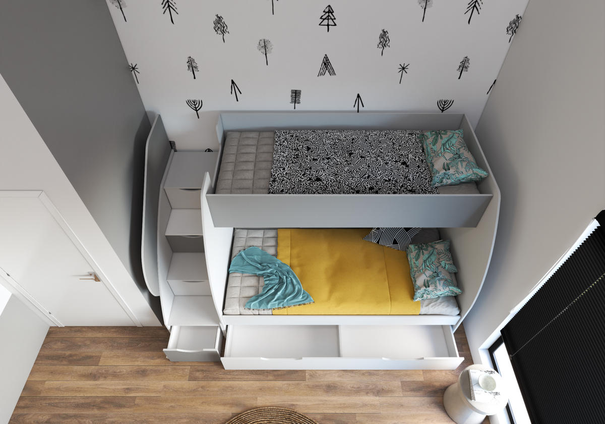 JUGENDZIMMER Etagenbett Luna in Weiß und Grau 80x200cm Liegefläche mit integriertem Regal, Bettschubkasten und Schüben - Weiß, Holzwerkstoff (80/200/120cm)