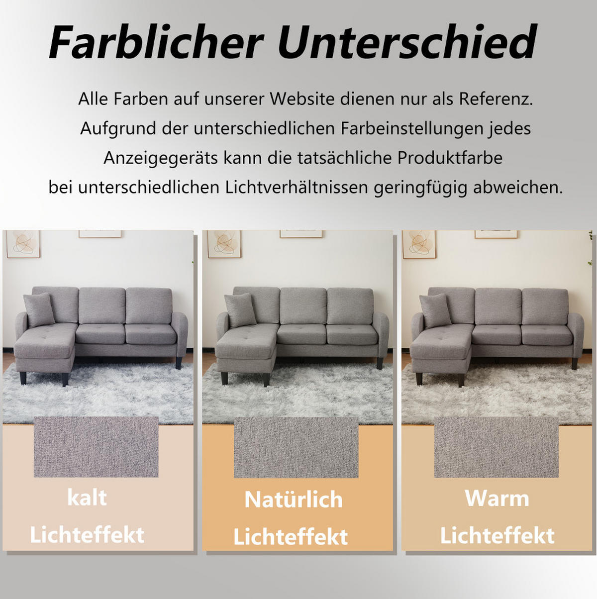 ECKSOFA 166x118x77cm Baumwoll-Leinen Chaiselongue 3-Sitzer - Grau, Holz (107.95/52.07cm) - FLIEKS