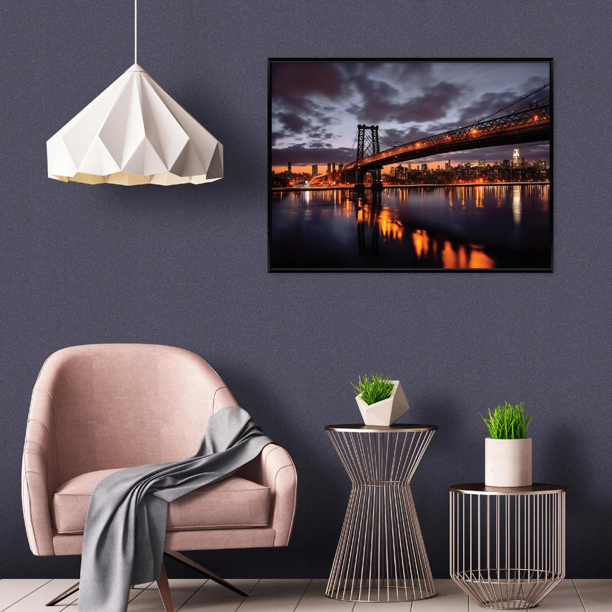 BILDER mit Rahmen Brücke Stadt Orange 100x70 cm - Multicolor, Holzwerkstoff (100/70cm) - Wallarena