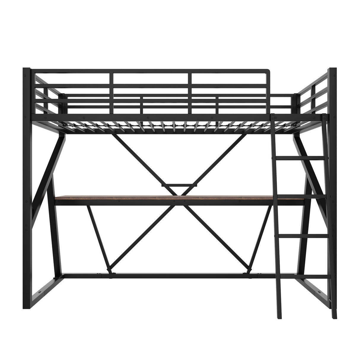 HOCHBETT 90/200 cm aus Metall mit Schreibtisch und LED-Beleuchtung - Schwarz, Metall (90/200cm) - Flora Grace
