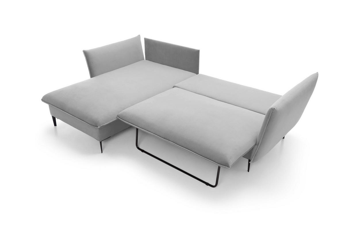 ECKSOFA GLOSS mit Schlaffunktion, Ottomane & goldenen Füßen – Samtsofa im GLOSSour-Stil mit Zierkissen, 258x167x91cm, Linke, GRAU - Blau, Holz/Textil (167/258cm) - DomoHome