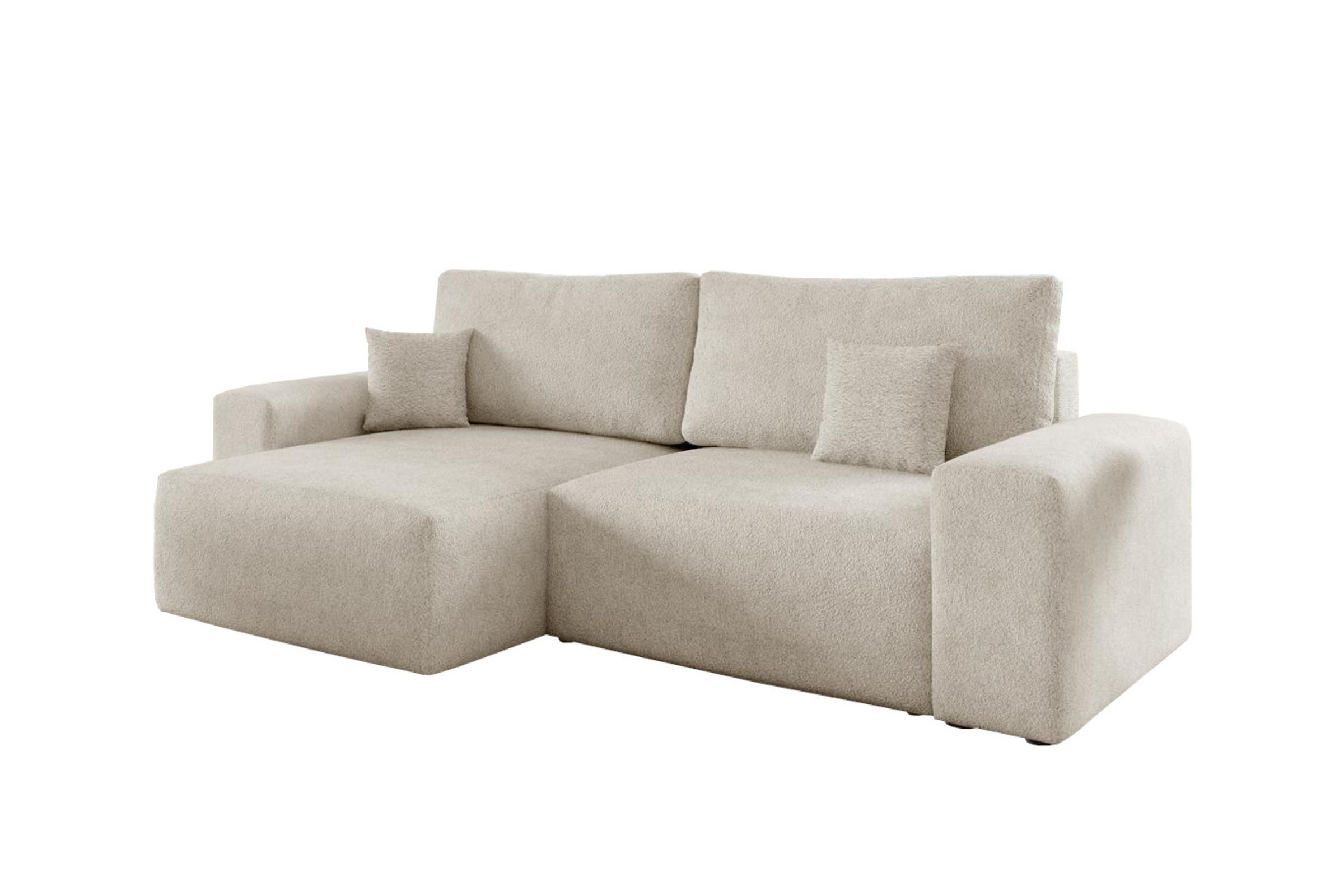 ECKSOFA MILKY 255/148 in Bouclé Creme links - Creme, Holz/Holzwerkstoff (255/148cm) - Deine Möbel 24