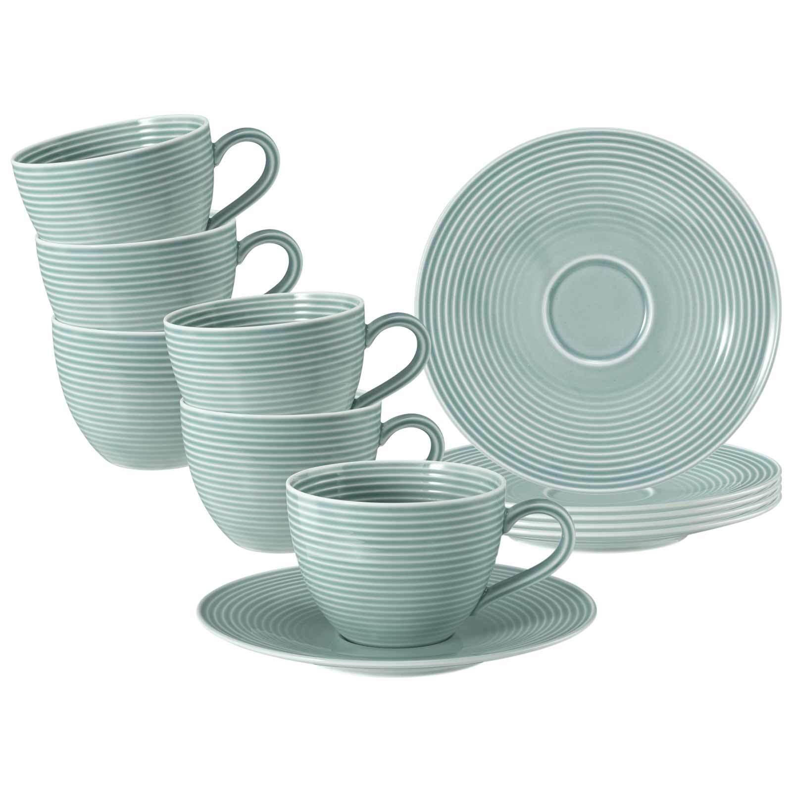 KAFFEETASSEN MIT UNTERTASSEN Beat Color Glaze Arktisblau 260 ml 6er Set - Blau, Keramik (16.7/8.6/16.7cm) - Seltmann Weiden
