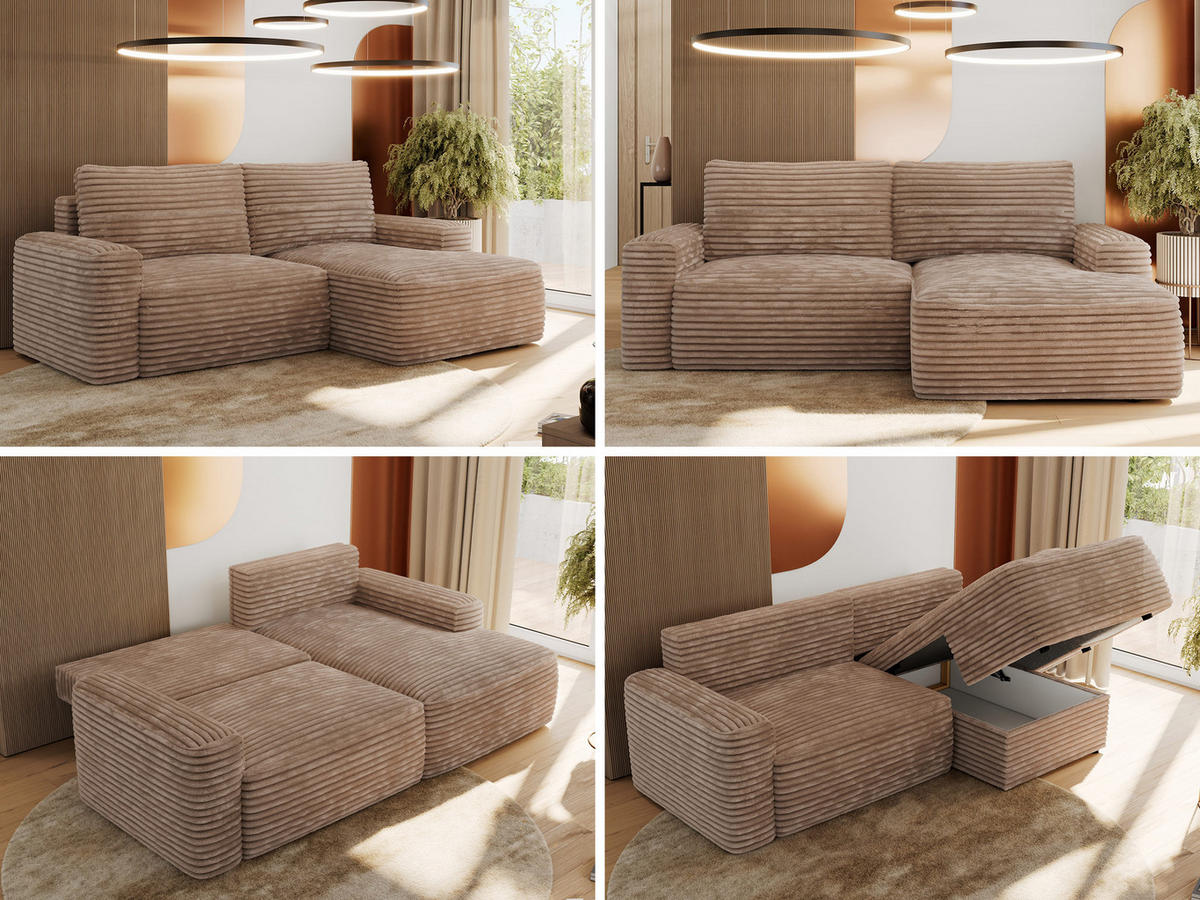 ECKSOFA BELLUNO L Braun Cord - Rechts - Schwarz/Braun, Textil (233/144cm) - MKS