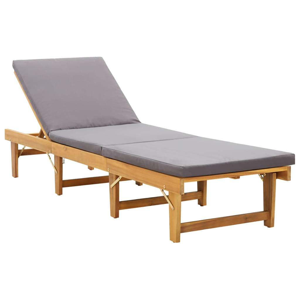 KLAPPBARE Sonnenliege mit Auflage Akazie Massivholz - Grau, Holz (61/86/200cm) - furnicato