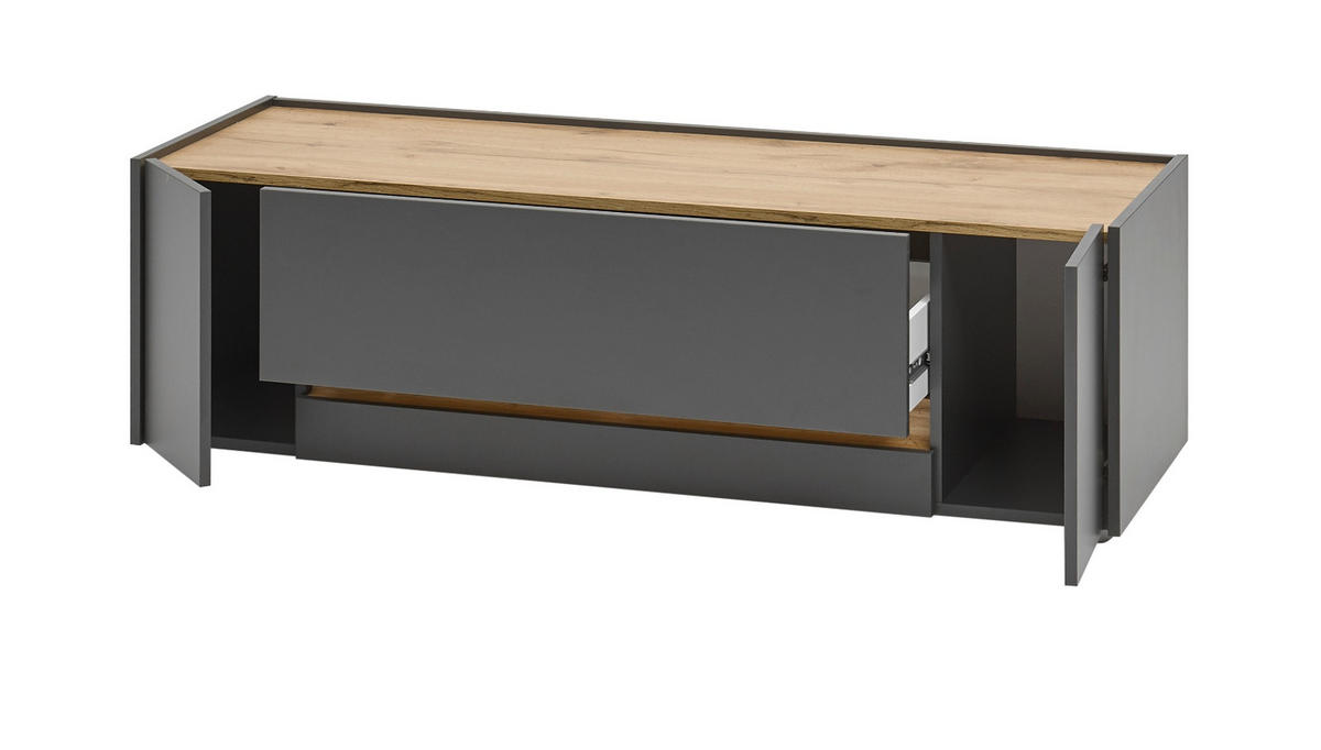 TV-LOWBOARD grau matt, Eiche Wotan 140 cm, TV-Unterteil mit Schubkasten - Eiche Wotan/Grau, Holzwerkstoff/Kunststoff (140/40/45cm) - Furn.Design