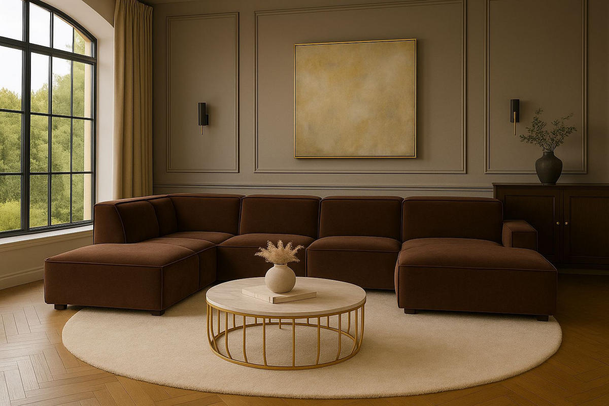 ECKSOFA Cursal V, Stoff Salvador, Dunkelbraun, Links - Dunkelbraun, Holz (364/262cm) - Kaiser Möbel