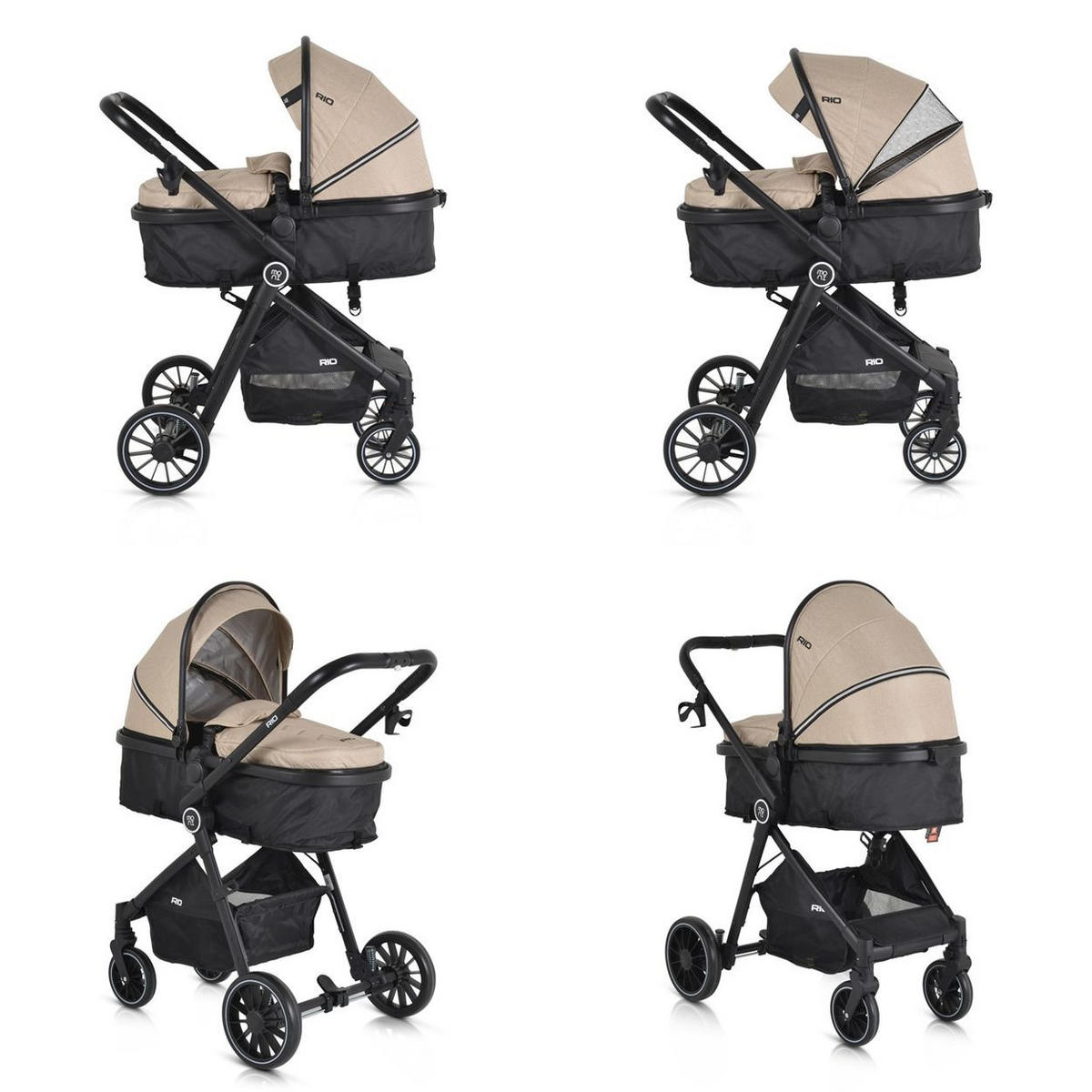 KINDERWAGEN 2 in 1 Rio beige umbaubar Fußabdeckung klappbar Korb Gurt - Beige, Metall (86/59/108cm) - Moni