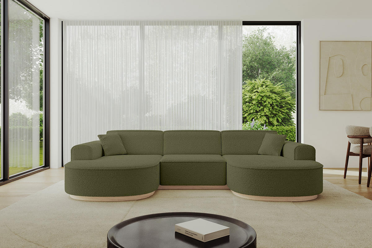 WOHNLANDSCHAFT MARI-U1-v1 - 303x171x83 cm Grün Bouclé - Grün, Holzwerkstoff/Textil (303/83/171cm) - ALTDECOR