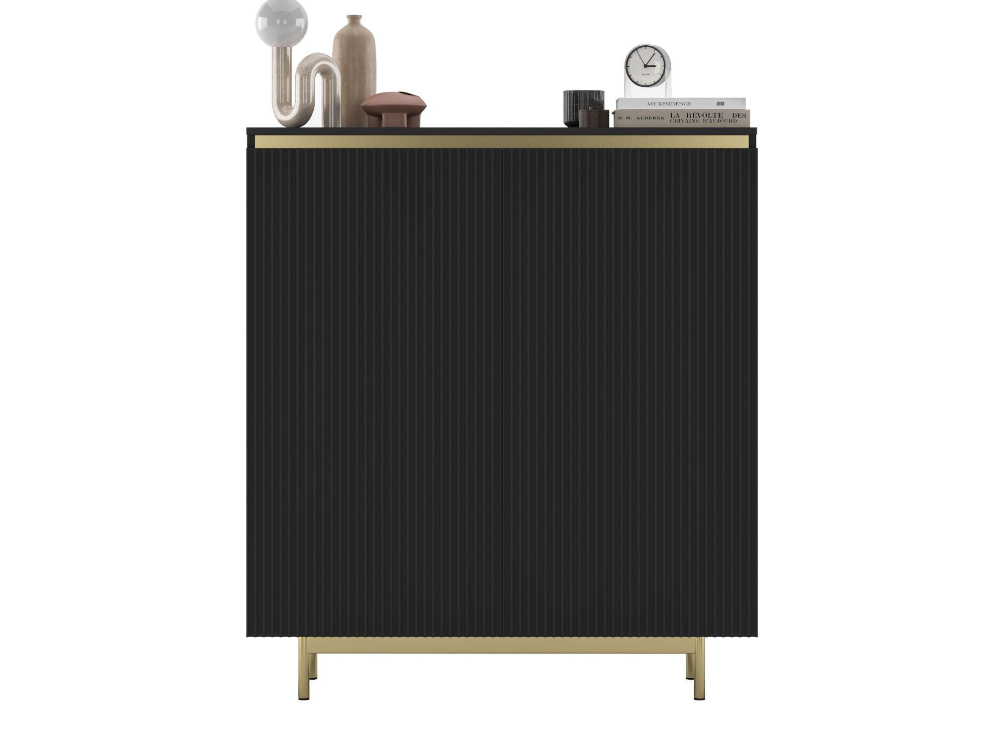 KOMMODE Selene 2D Schwarz matt 111 cm mit goldenem Metallrahmen - Goldfarben/Schwarz, Holzwerkstoff/Metall (111/125/35cm) - Meble Lindner