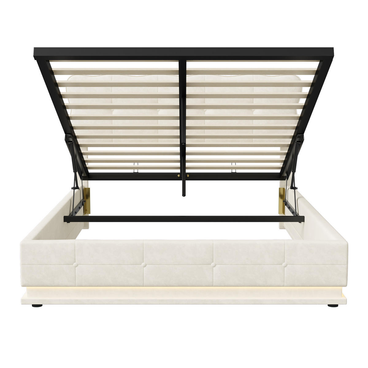 POLSTERBETT 160x200 cm, Beige, LED-Beleuchtung - Beige, Textil/Metall (160/200cm)