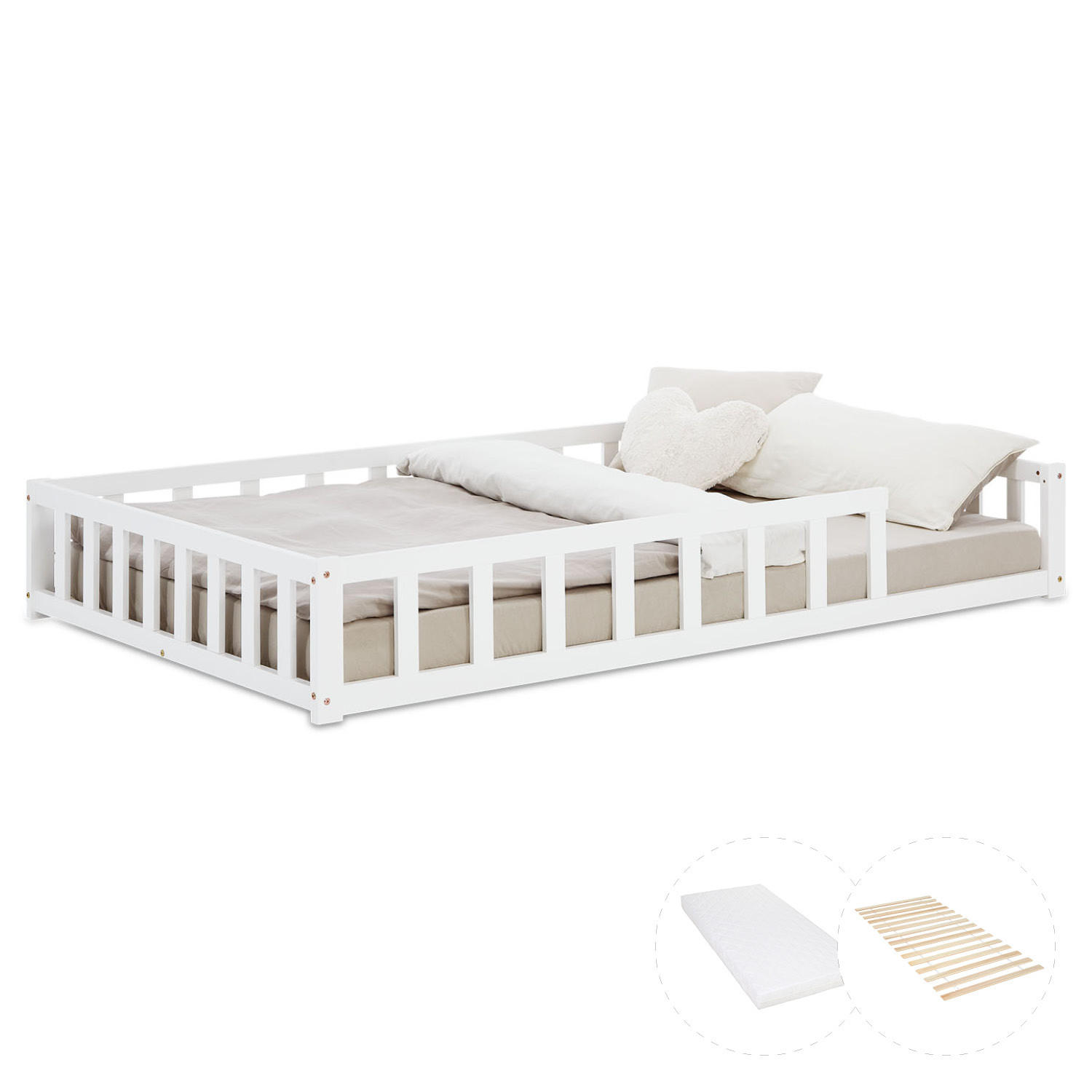 BODENBETT 120x200 cm in weiß Lattenrost + Matratze - Weiß, Holz (90/200cm) - Homestyle4u