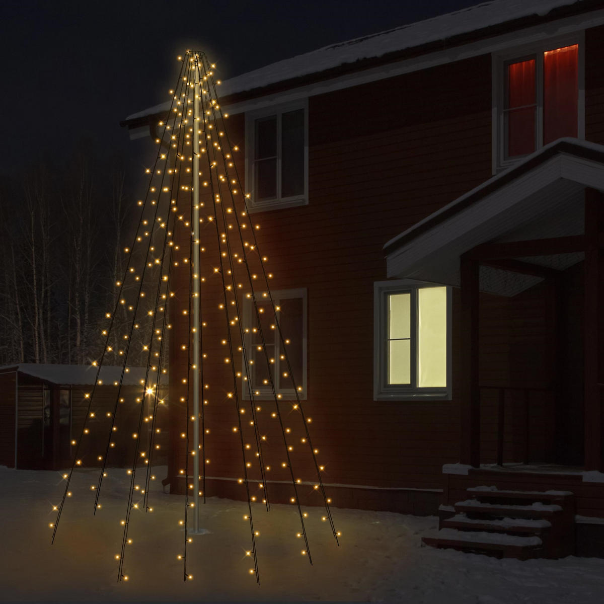 FAHNENMAST LICHTERKETTE 10 Stränge à 8m 360LED Warmweiß Schwarz Aussen - Schwarz, Kunststoff (800cm) - ECD-Germany
