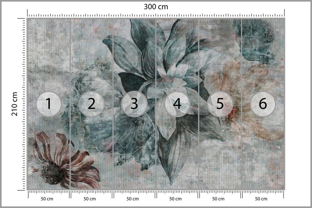 FOTOTAPETE für Schlafzimmer Aquarellblumen Beton Natur Pflanzen 300x210 - Grau, Papier (300/210cm) - Muralo