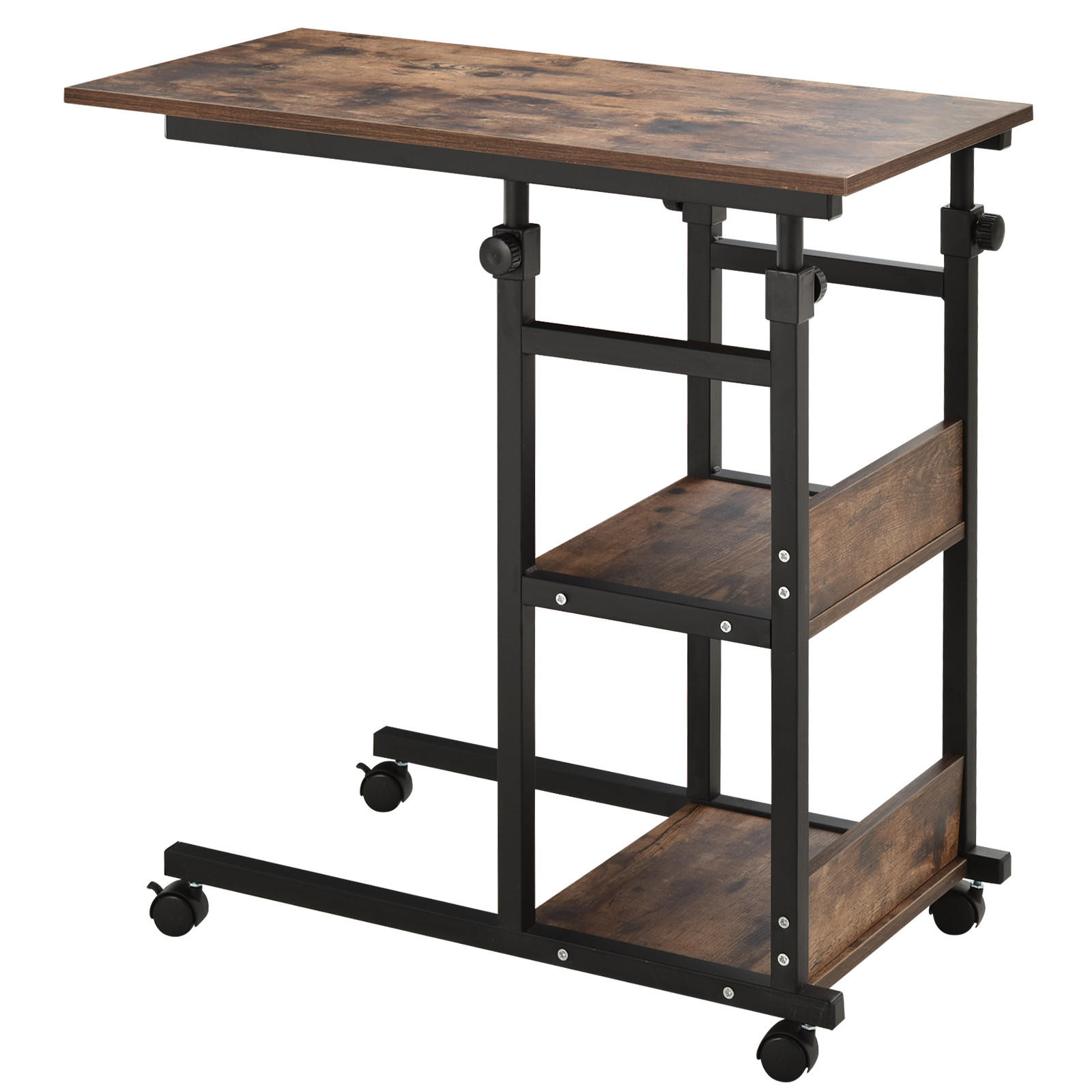 BEISTELLTISCH mit Rollen, Rustikal-Braun - Dunkelbraun, Kunststoff (80/40/82cm) - HOMCOM