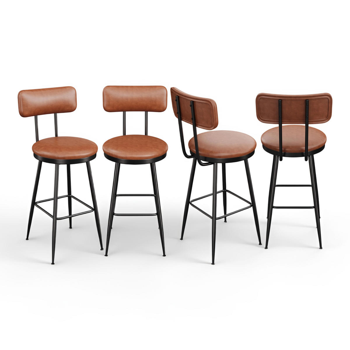 BARHOCKER 4er Set Metallgestell Kunstleder Rückenlehne Fußstütze 65 cm braun - Braun, Holz (38/85.5/38cm) - LEBENLANG