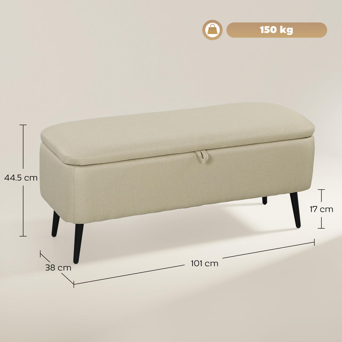 TRUHENBANK DE-16458 2-in-1 mit Stauraum und Samtbezug Beige - Beige, Textil (101/44.5/38.5cm) - ComfortXL
