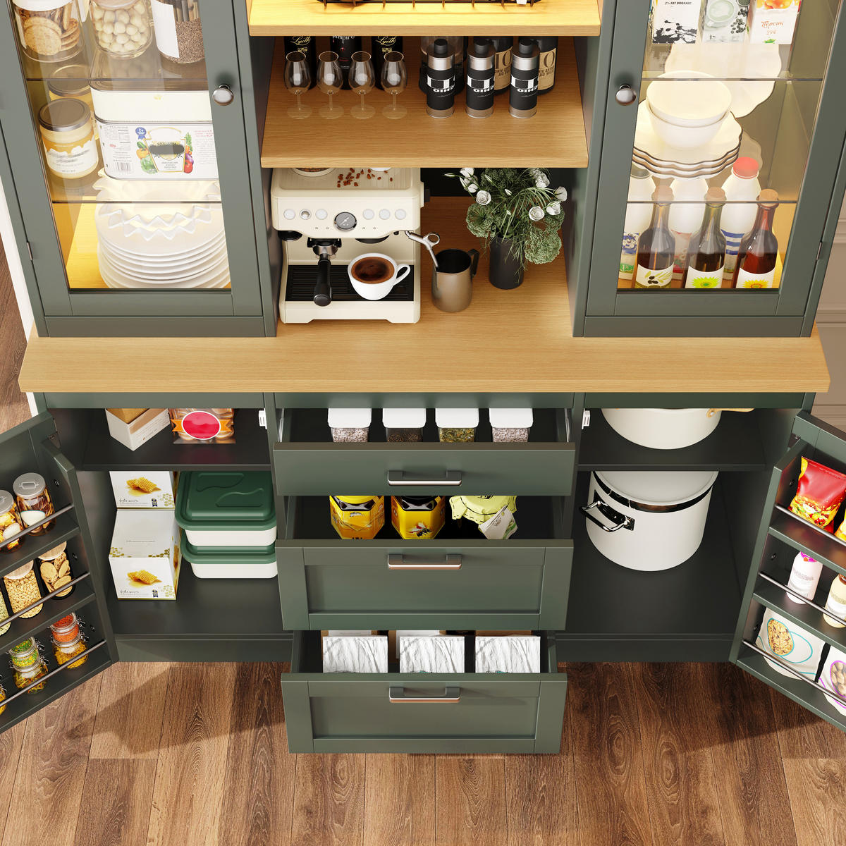 KÜCHENSCHRANK LED App 185x140x40Cm Arbeitsplatte - Grün, Holzwerkstoff (140/185/40cm) - FLIEKS