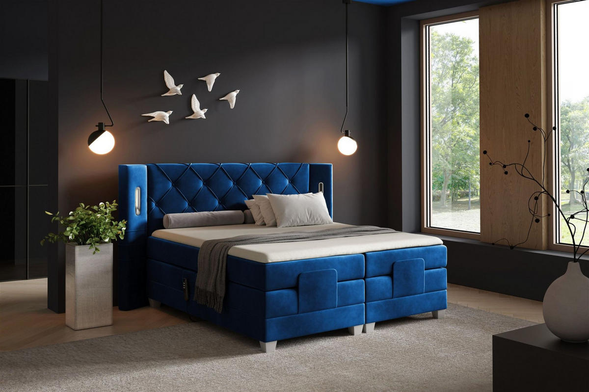 BOXSPRINGBETT Elektrisch Steve - Blau, Holzwerkstoff/Textil (120/200cm) - Fun Möbel