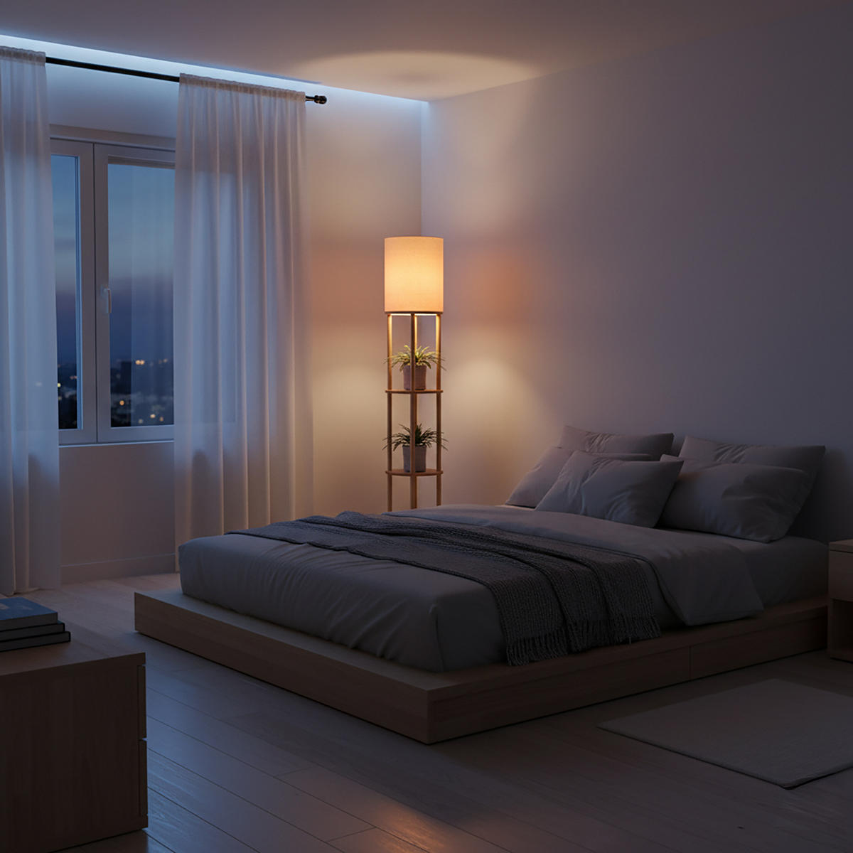 STEHLAMPE - Hellbraun, Holz/Textil (30/30/180cm) - Relaxdays