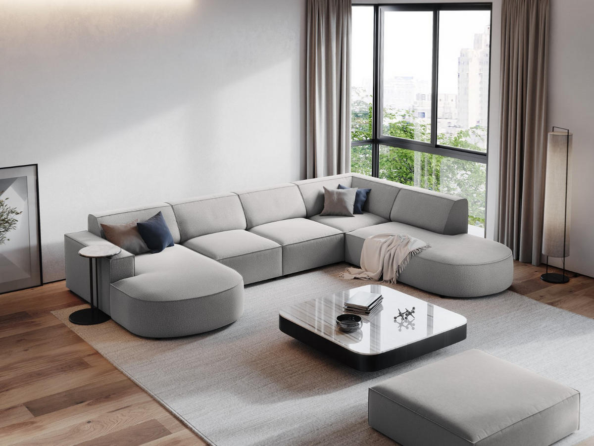 POUF Jodie aus strukturiertem Stoff hellgrau - Hellgrau, Textil (80/40/102cm) - Micadoni