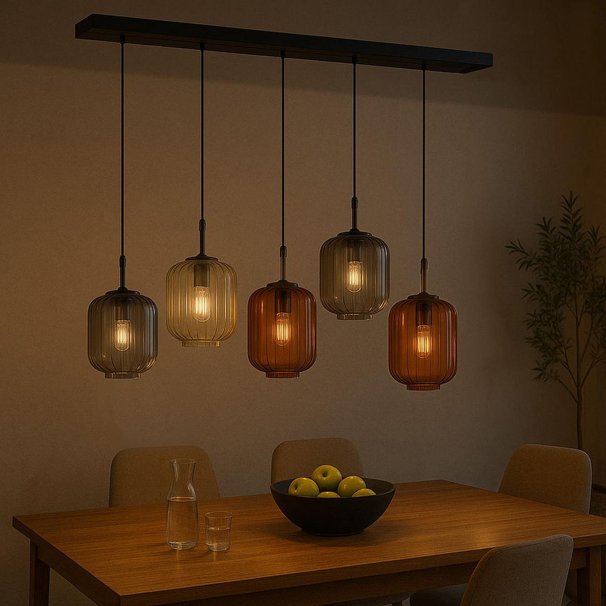 HÄNGELEUCHTE Velo 5-flammig Braun Ø 20cm - Schwarz/Braun, Glas (20/20/20cm) - s.luce