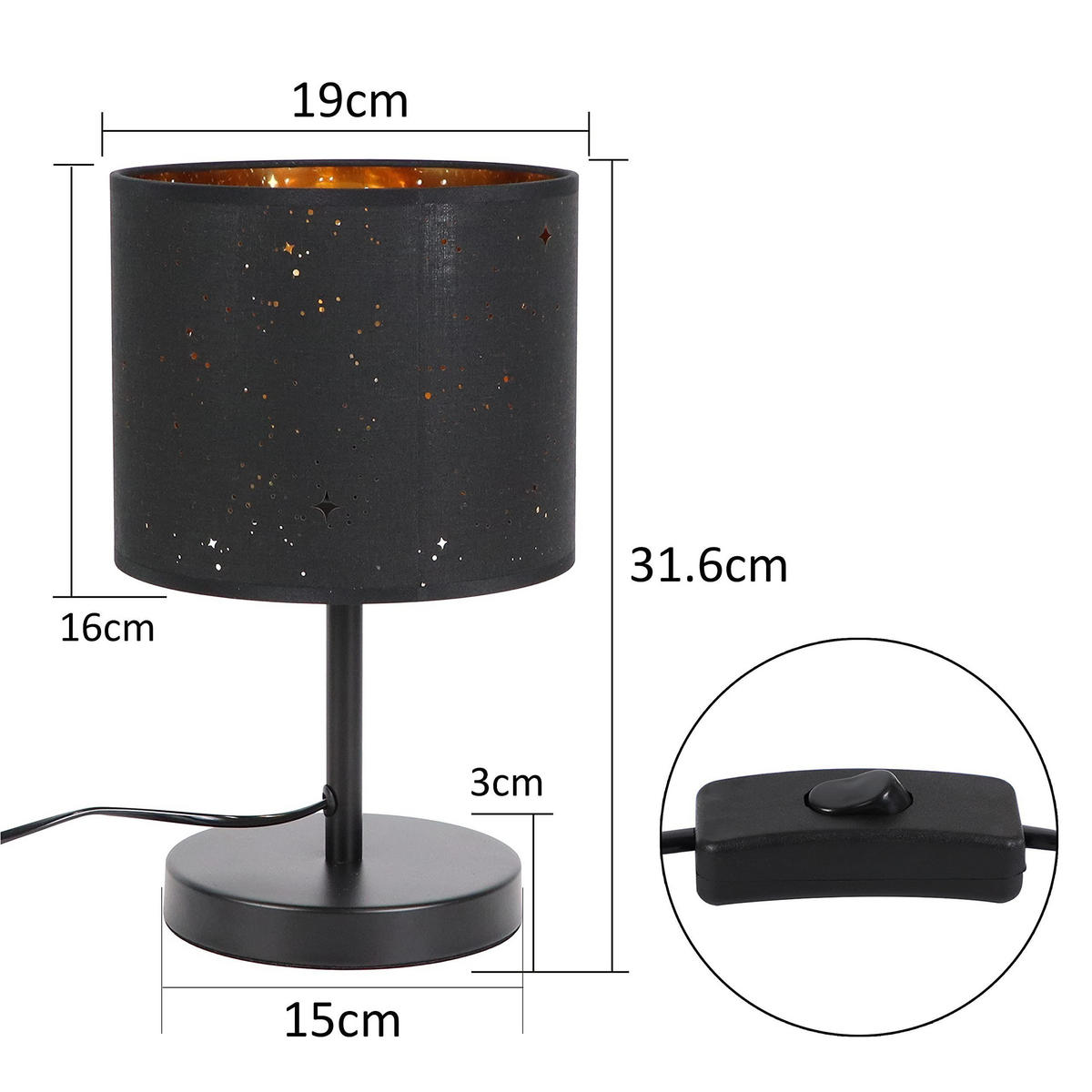 TISCHLAMPE Marisol 19/16/31 cm - Schwarz, Metall (19/16/31cm) - ZMH