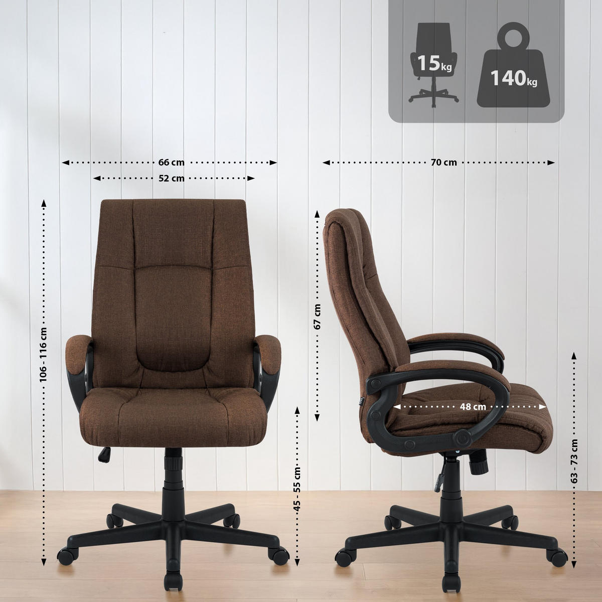 DREHSTUHL Stoff Braun - Schwarz/Braun, Kunststoff/Textil (66/106/70cm) - CLP