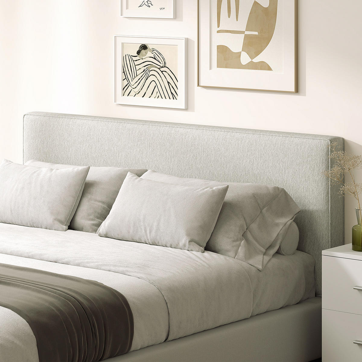 KOPFTEIL Polyester Eukalyptusholz Cremeweiß - Creme, Textil (10/60/160cm) - HOMCOM