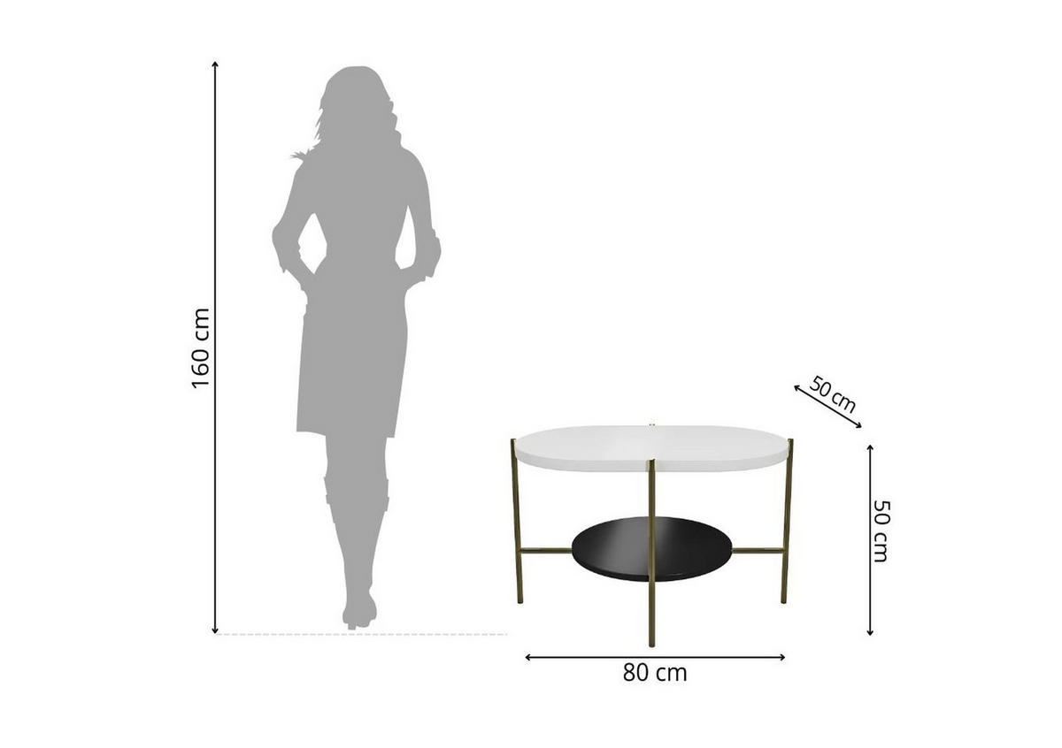COUCHTISCH Arena Weiß, Gold, Oval - Goldfarben/Schwarz, Holzwerkstoff/Metall (50/80/50cm) - Dancan
