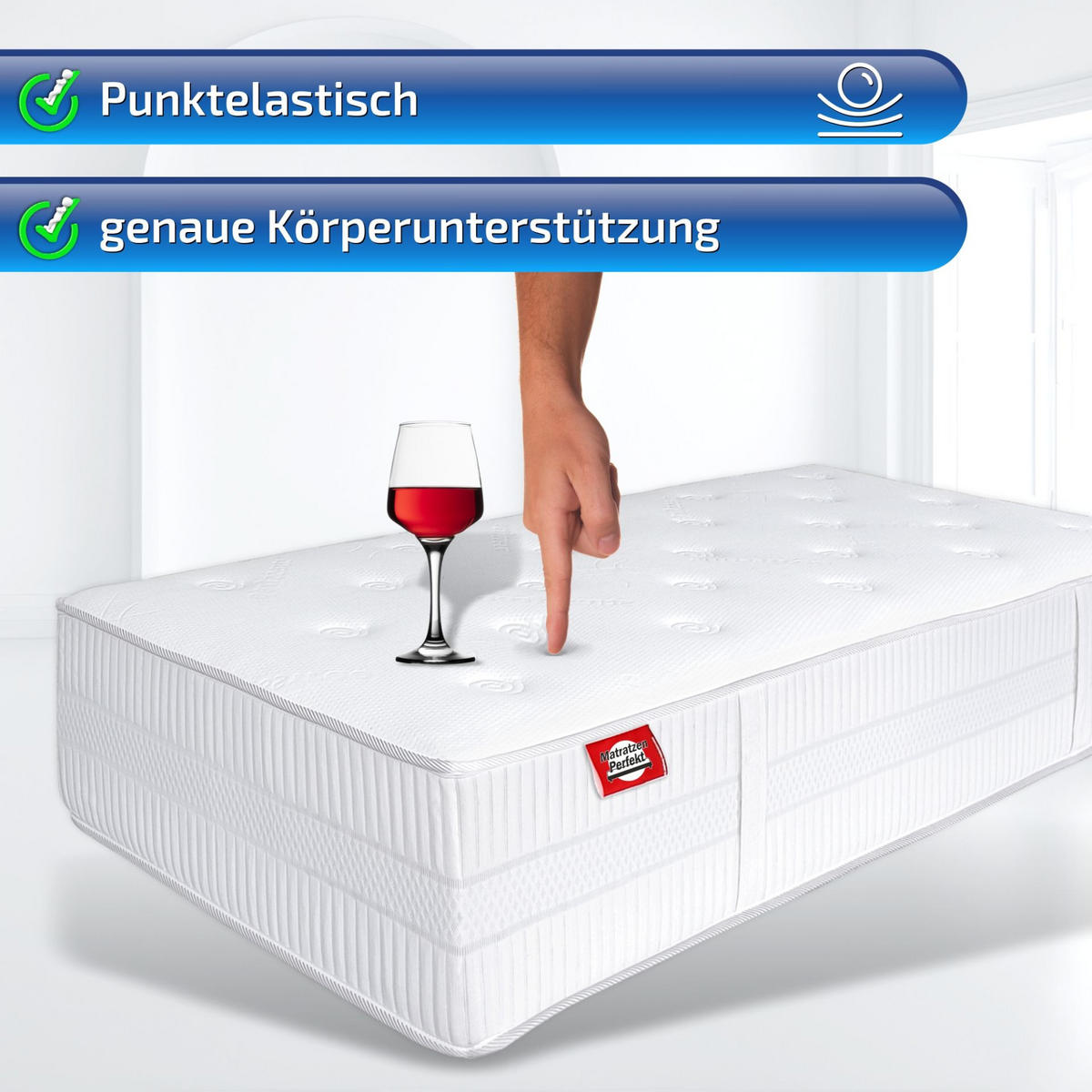 BOXSPRINGMATRATZE Terra Med Box 160 x 200 cm 33 cm Höhe H2 7 Zonen Integriertem Topper - Weiß, Textil (160/200cm) - Matratzen Perfekt