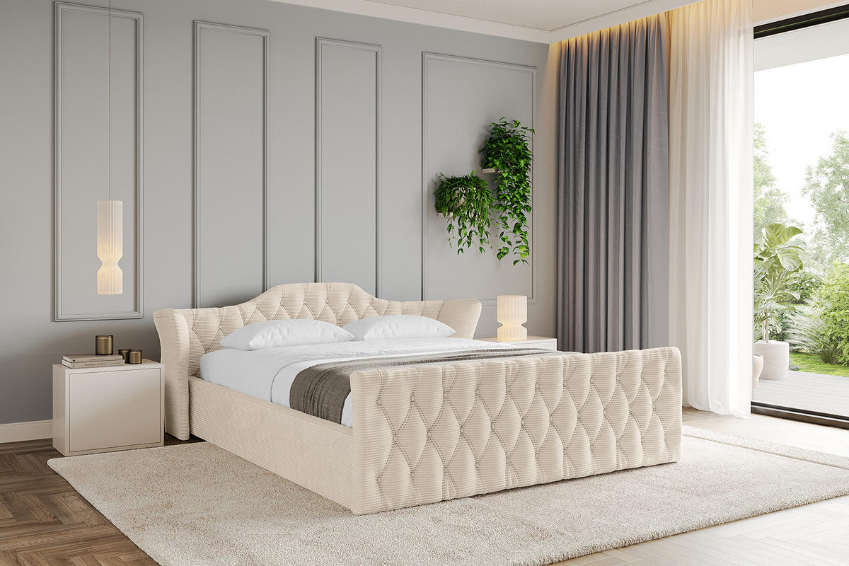 POLSTERBETT mit Bettkasten, Fußteil und Lattenrost, Boxbett mit Matratze H3/H4 - ZORAN-Z-V1 180x200 Beige - Creme, Holzwerkstoff/Textil (180/200cm) - ALTDECOR