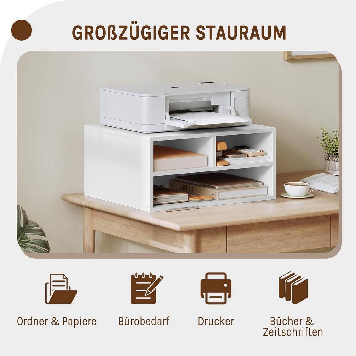 AKTENREGAL mit 3 Fächern,Druckerschrank, 47x22,5x40 cm, Weiß - Weiß, Holzwerkstoff (40/47/22.5cm) - Woltu