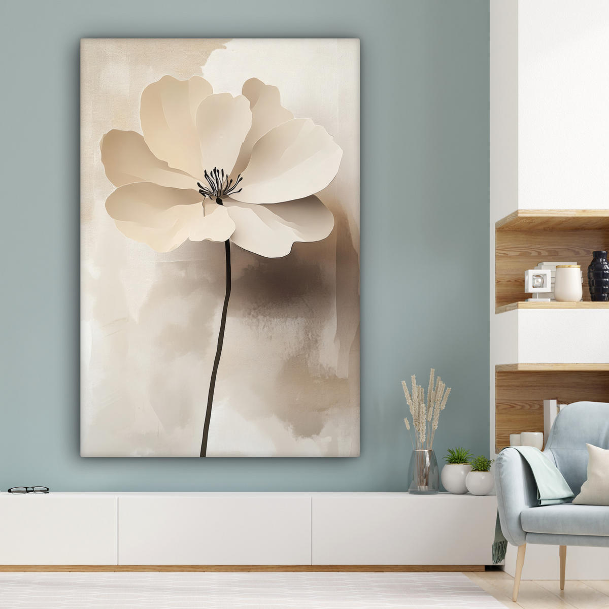 OBRAZ NA PLÁTNĚ Květina - béžová - barva - stín 90x140 cm - krémová, textil (90/140cm) - MuchoWow