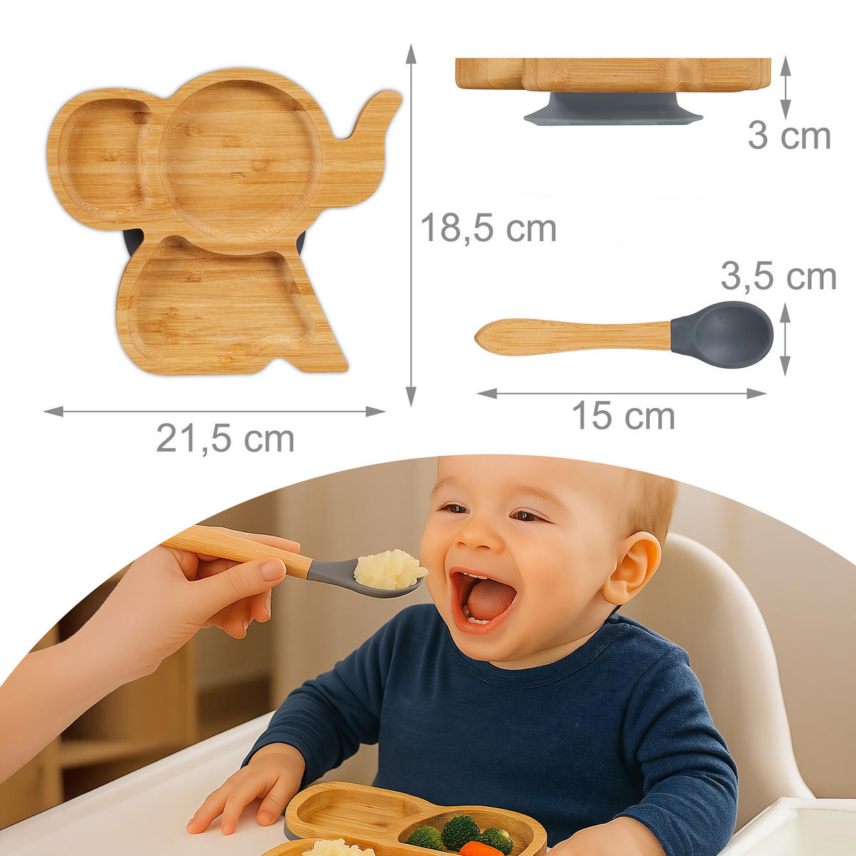 DETSKÉ menu - svetlohnedá, drevo/plast (21.5/3/18.5cm) - Relaxdays