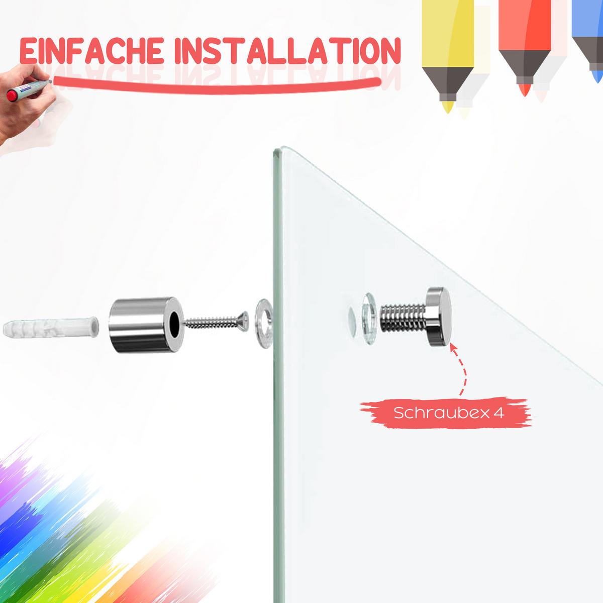 MAGNETTAFEL mit 4 Stifte, 6 Magnete, 1 Schwamm,1 Ablage, abwischbar, 90 x 60 cm - Weiß, Kunststoff (60/2.8/90cm) - Vinsetto