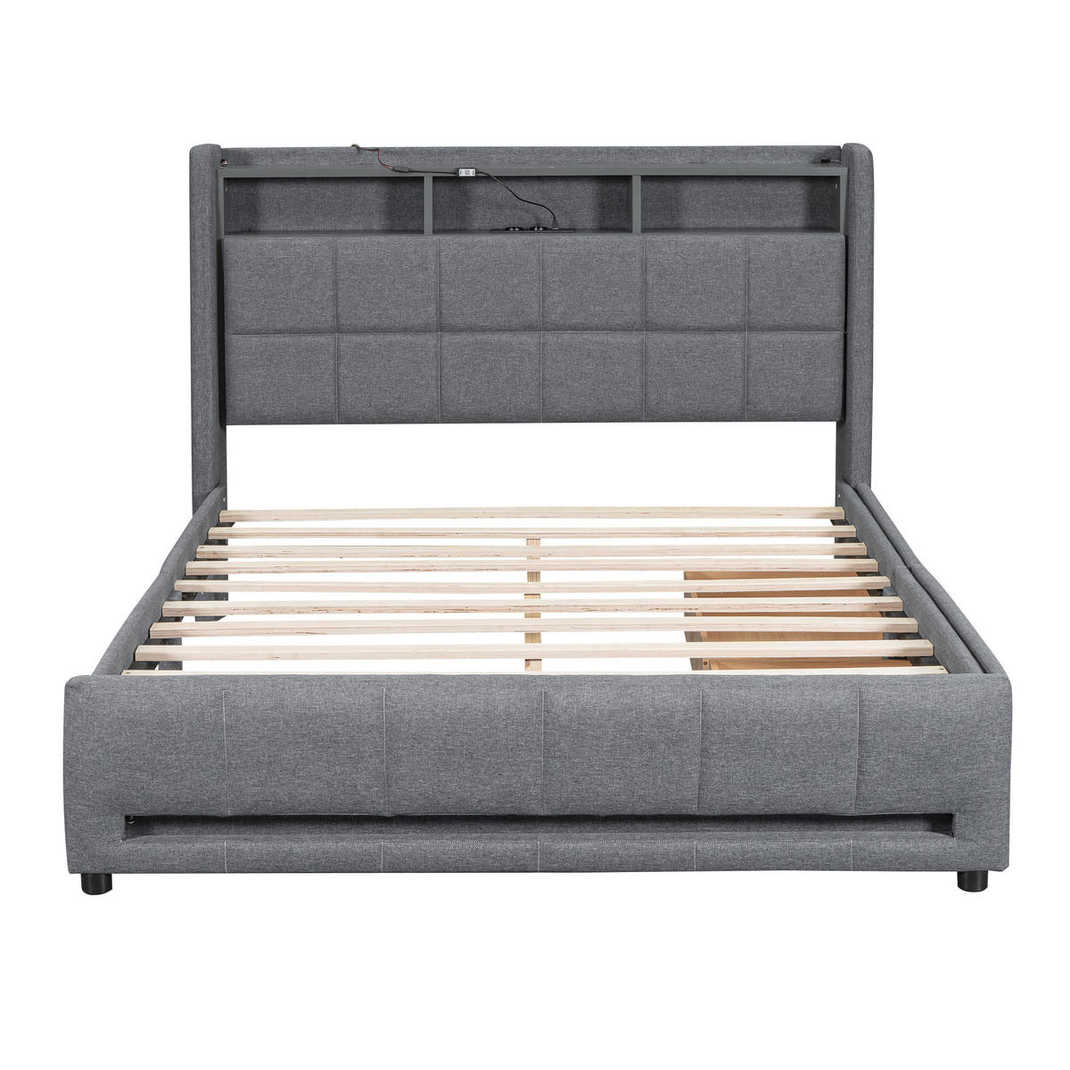 POLSTERBETT 140x200cm Grau APP-Fernbedienung LED Schubladen USB Steckdose - Grau, Holz (140/200cm) - FLIEKS